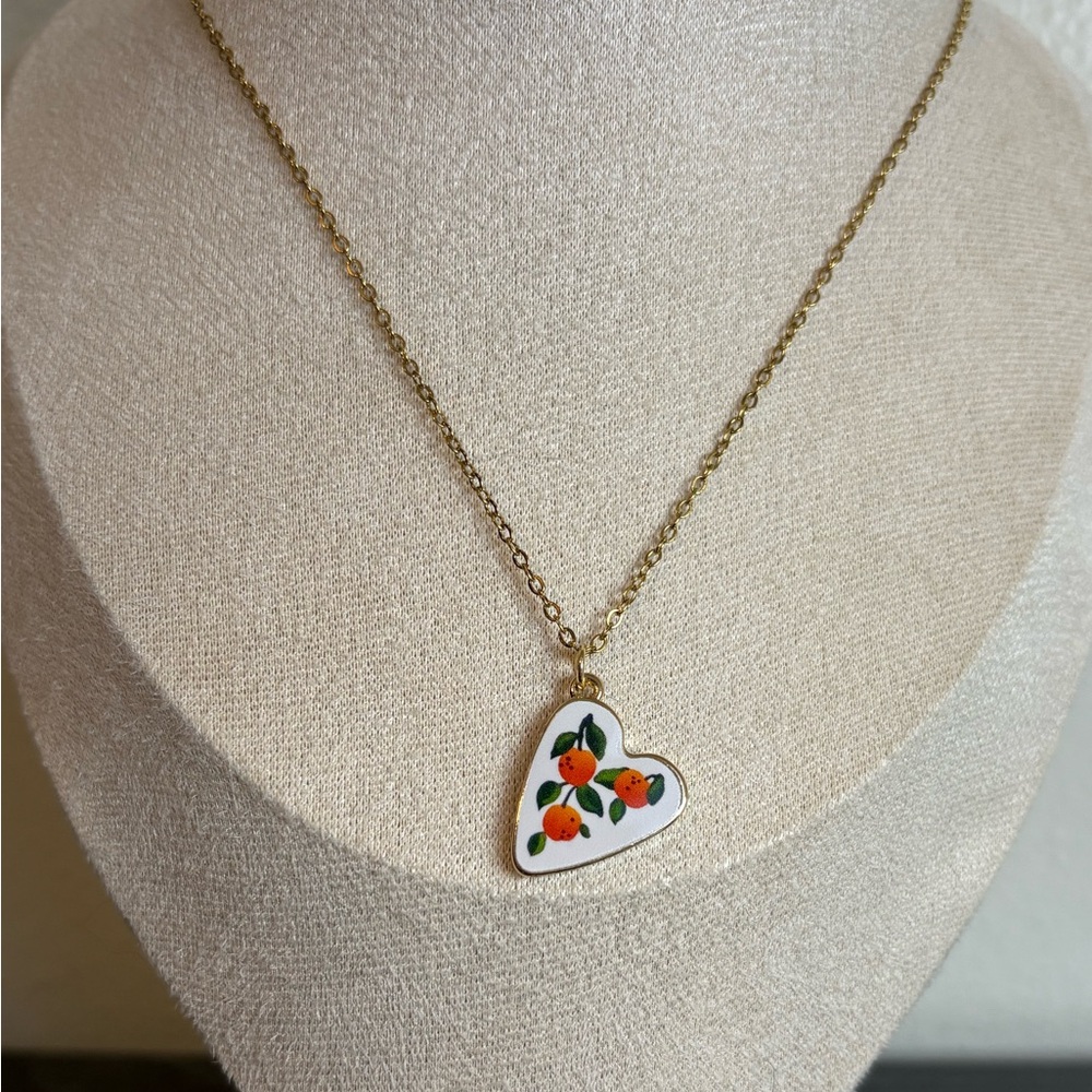 Handmade Gold Heart/Orange Necklace | Waterproof & Tarnish Resistant